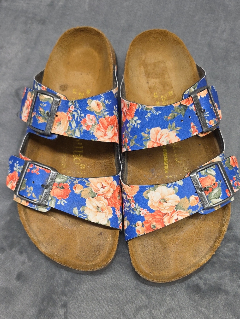 Papillio By Birkenstock Floral Double-Buckle Blue Slide Sandals Sz 39 (8)